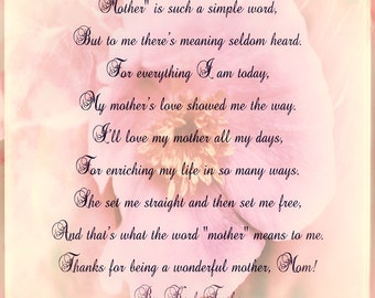 Mother's Day Poem and Photography, Birthday, Print, Rose, Karl Fuchs ...