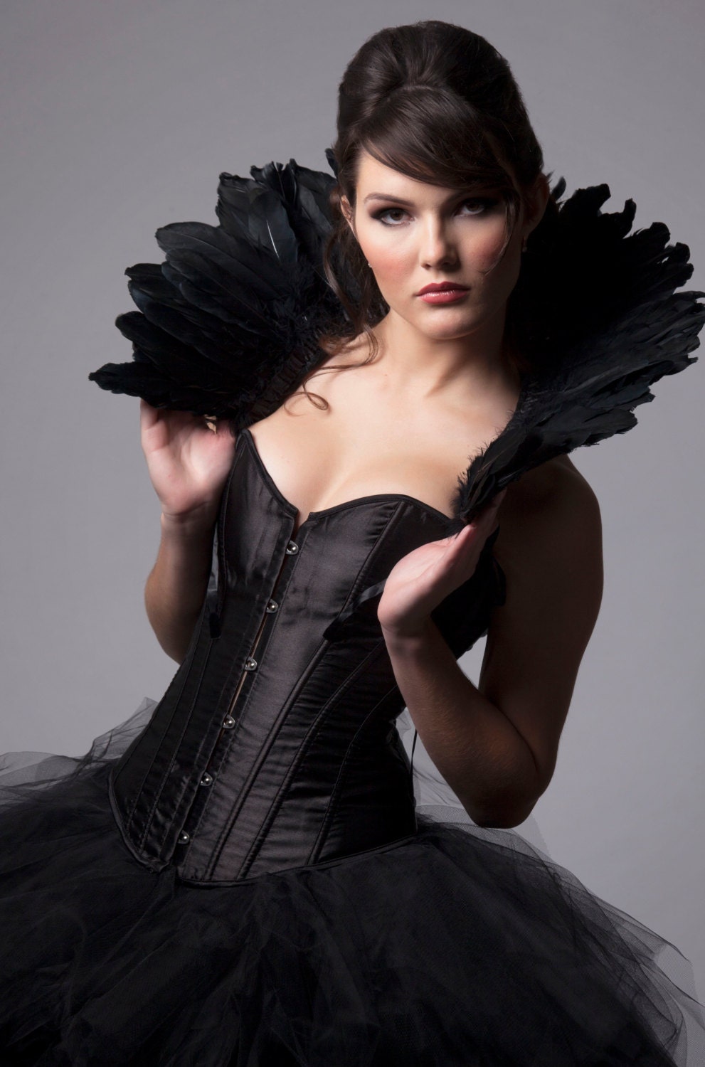 Custom Black Queen Corset Dress Burlesque Costume Feather High 