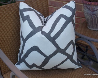 BOTH SIDES - ONE Schumacher Zimba Charcoal Pillow Cover with Seam Cording