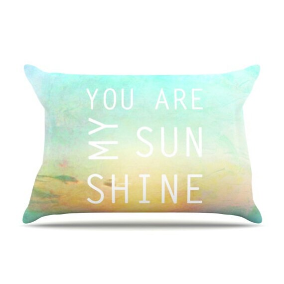 Teal & Yellow Setting Sun "You Are My Sunshine" Art Pillow Case by Alison Coxon