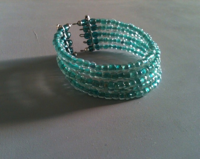 clearance! green and blue beaded cuff bracelet