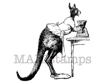 Animal rubber stamp / Kangaroo mum operating vintage coffee grinder / Unmounted rubber stamp (130904)