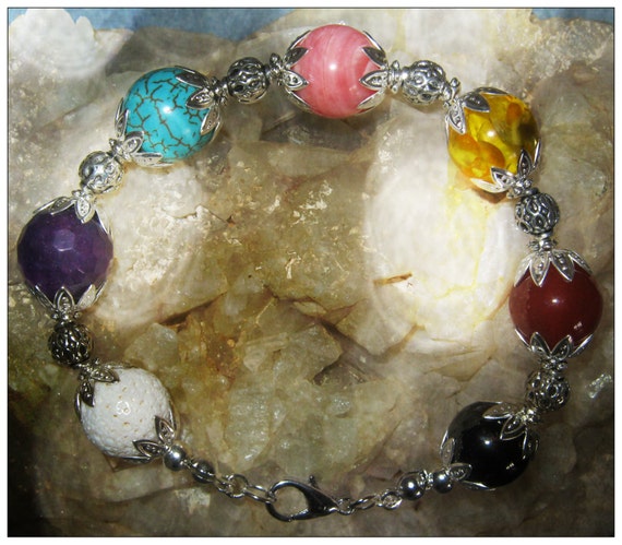Handmade Silver Chakra Bracelet with 7 Gemstones by IreneDesign2011