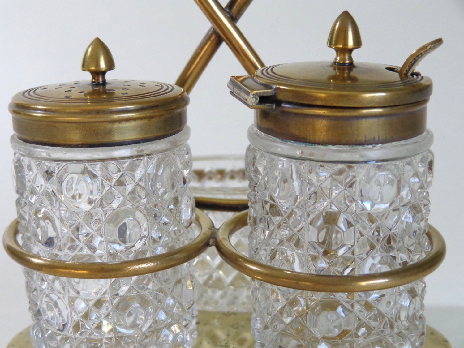Antique cruet set Victorian crystal condiments set pepper