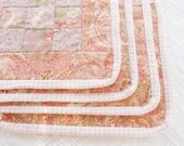 Peach Paisley Cottage Style Quilted Square Placemats,Set of 4, Mug Rugs, Spring, Summer, Coasters, 9 Patch, Quilts, Custom Order