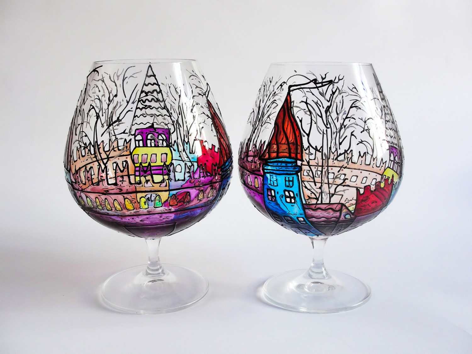 Large Candle Holder Painted Glass Holder Large Brandy Glass