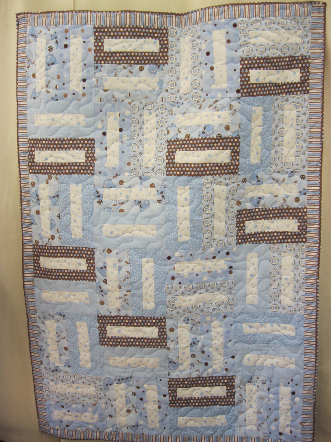 Baby Blue children's quilt blue and brown by GailsStitches on Etsy