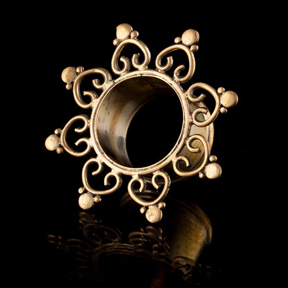 MY DIVA HEART Brass Ear Tunnels/Plugs Brass Gauge by TRIBALIK