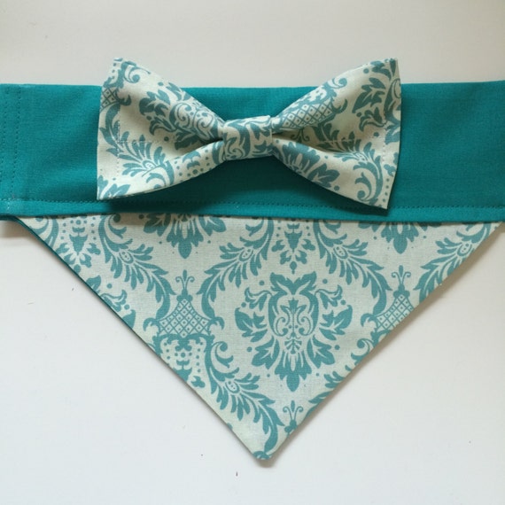 Dog Bandana Teal Damask