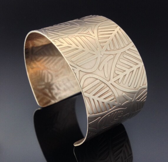 Leaf Print Bronze Cuff Bracelet