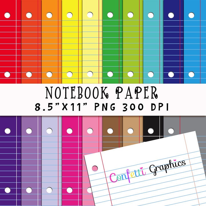 Lined Notebook Paper in Rainbow Bright Digital Paper Pack 20