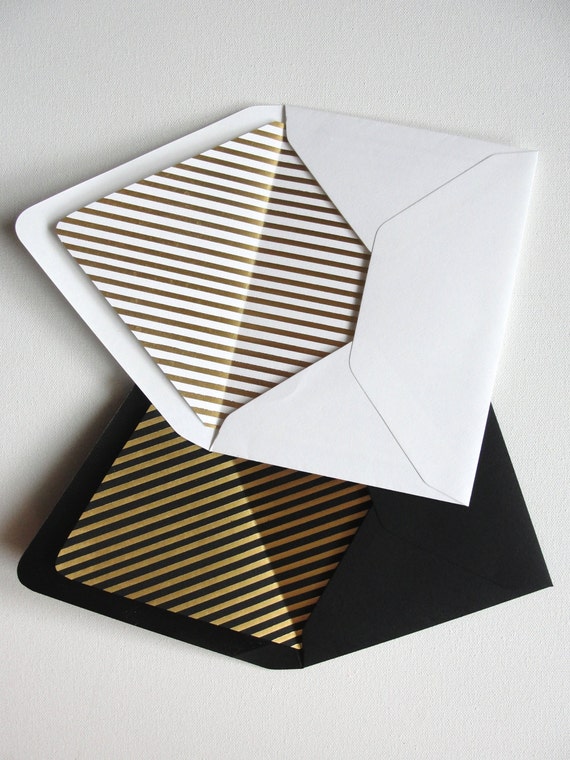 10 7 size x envelope Gold Foil of Striped // 10 Set Envelopes / A7 SALE / Lined /