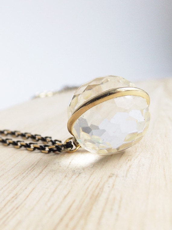 Crystal Clear Pendant Necklace Gold Crystal Ball Clear Resin Necklace