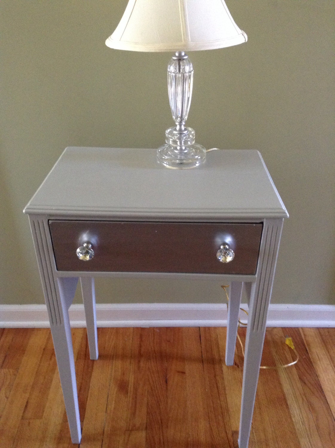 Gray and silver night stand side table metallic silver