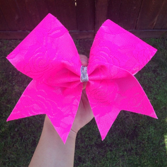 Neon Pink Lace Cheer Bow By Bowsugar On Etsy 