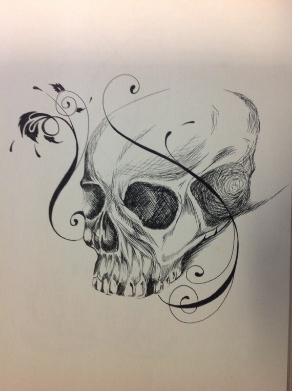 pen and ink skull and filigree drawing pen and ink skull and filigree drawing