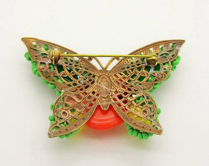 Butterfly Brooch Pin Czech Glass Beads Hand Made