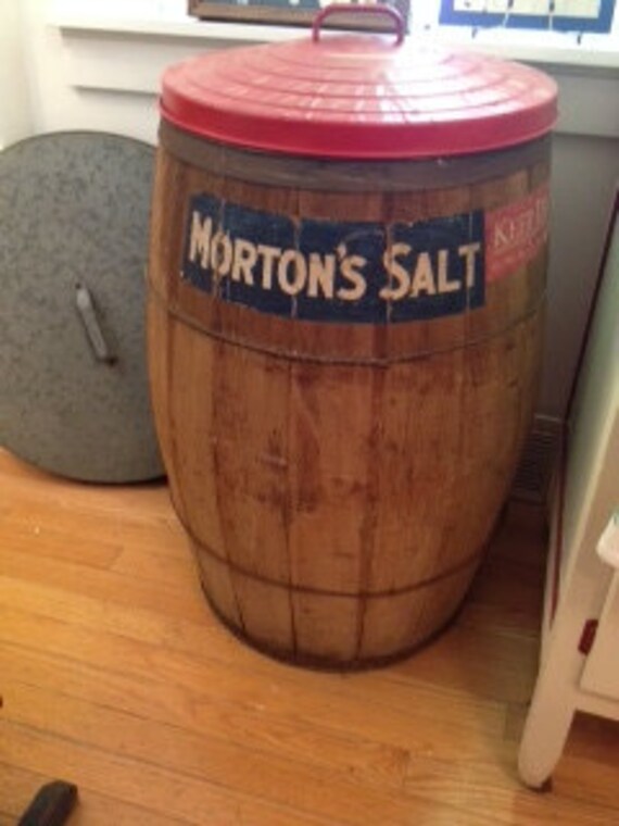 1940's Morton Salt 40 Gallon Barrel Two Lids