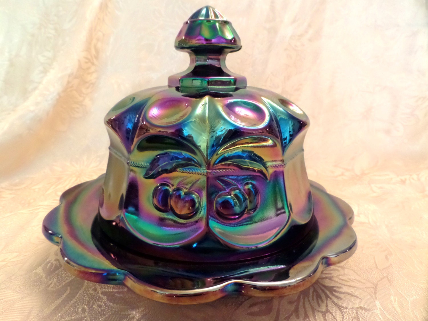 Amethyst Purple Carnival Glass Dome Butter Dish