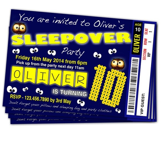 Printable Personalised Sleepover Birthday Party Ticket Style