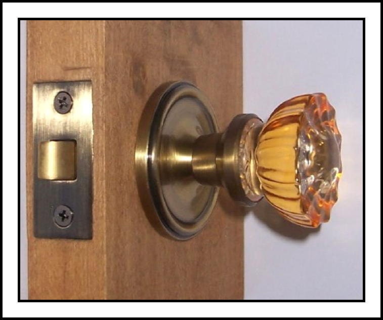 Crystal Glass Amber Door Knobs with Antique Brass