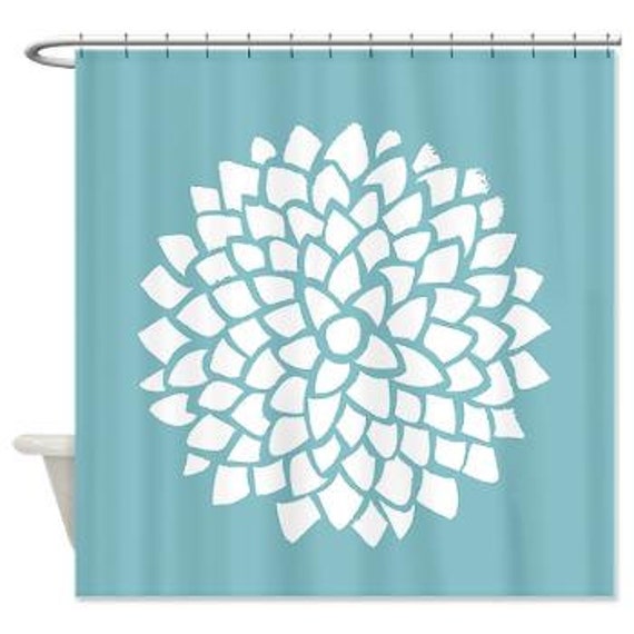 Items similar to Teal Dahlia Fabric Shower Curtain Minimalist teal
