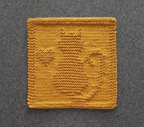 CAT / KITTEN / HEART Knit Dishcloth. Hand Knitted Unique