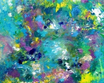 Textured Canvas Art Acrylic Painting ORIGINAL ABSTRACT ART Turquoise Landscape Floral Painting Contemporary Art 24x24x1,5 (60cmx60cmx3,6cm)