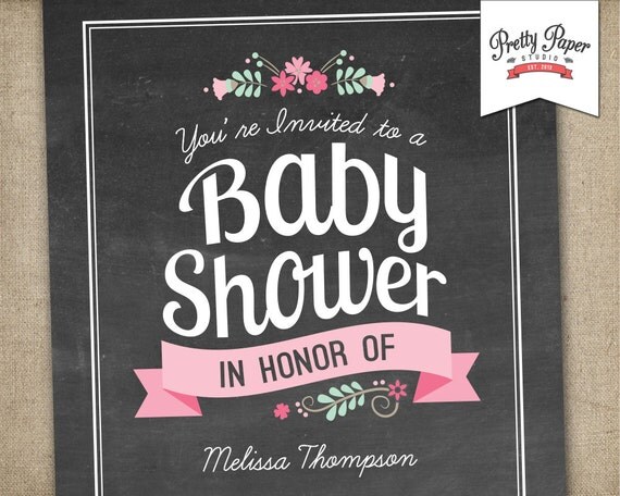 Baby Shower Invitation // Floral Chalkboard Invite // Baby