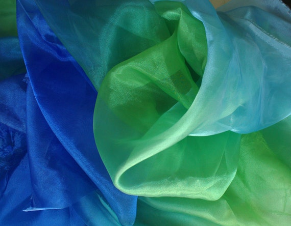 Blue to green ombre organza fabric 4.75 yards fabric