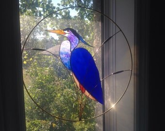 Great Blue Heron stained glass suncatcher panel