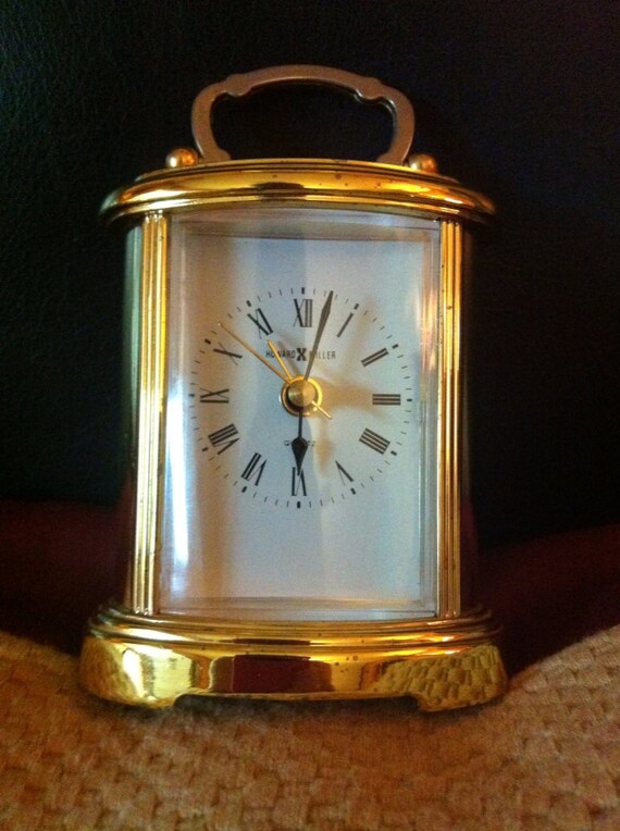 Vintage 80s Howard Miller Brass Travel Alarm Carriage Clock In