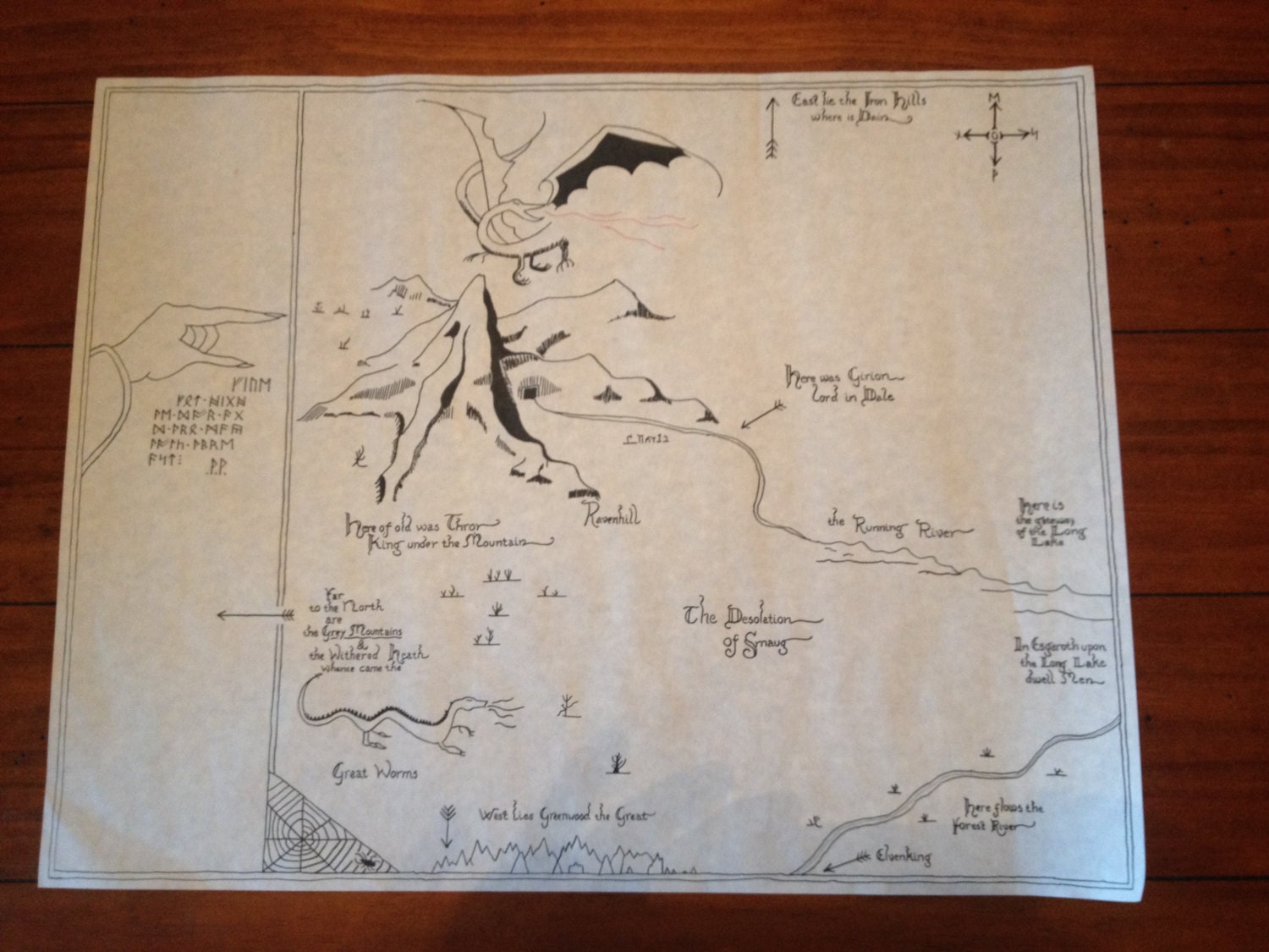 Hand Drawn Thorin's Map Hobbit/Lord of the Rings Large