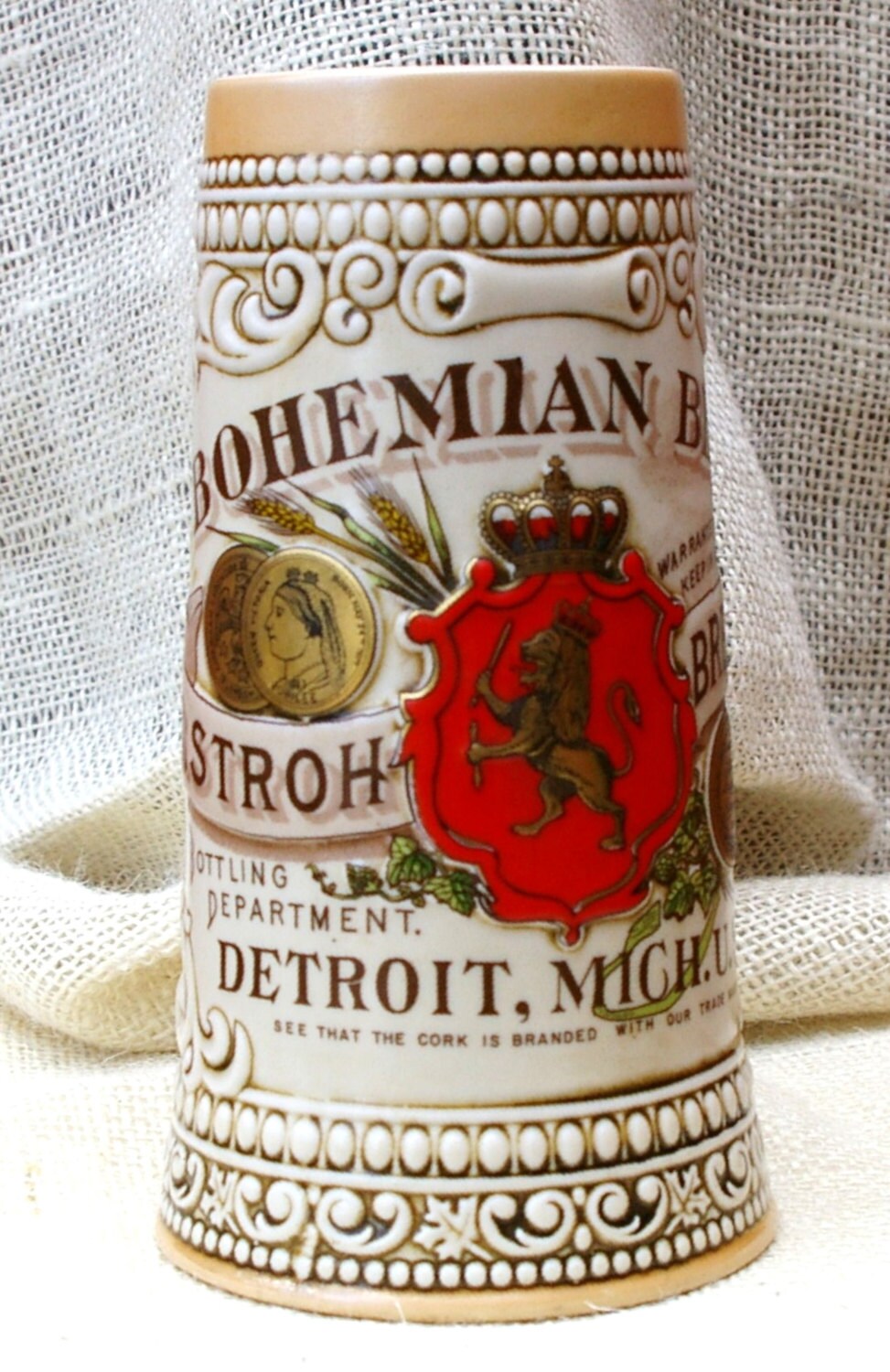 Vintage Bohemian Beer Stein Stroh Brewing Company Heritage