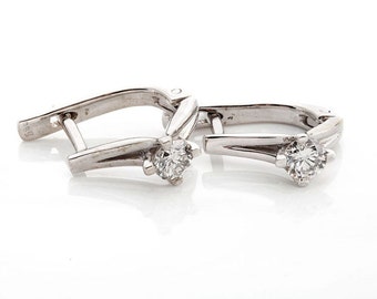 1/2 carat Gold Diamond Earrings-14K White Gold Earrings-0.5 ct Omega Back Earrings-Women Earrings-anniversary present-birthday gifts for her