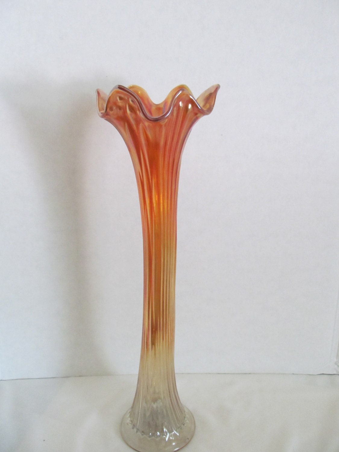 vase Fenton 16 inches tall fine ribbed marigold stretch