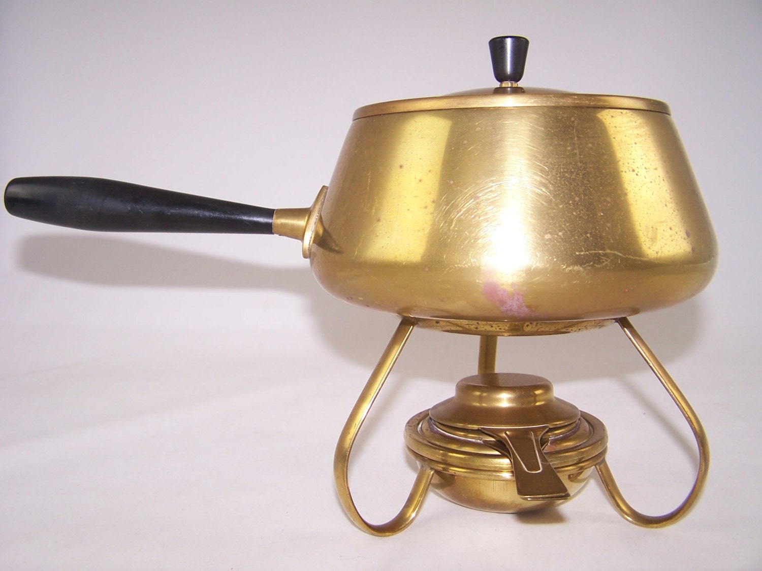 Vintage 1960’s Spring Switzerland Fondue Pot Rechaud Burner Set Silver and Stainless Steel With