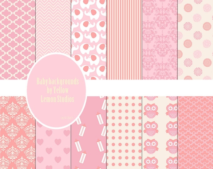 INSTANT DOWNLOAD- Pink baby newborn first year scrapbooking background 12x12 paper size