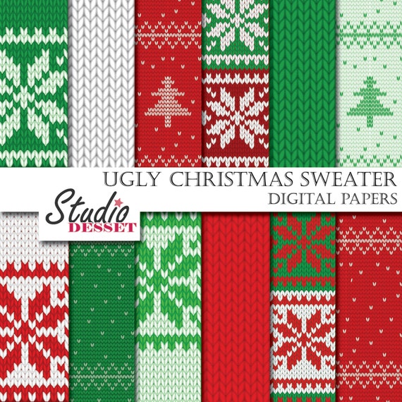 Ugly Christmas Sweater Digital Papers Knitted by StudioDesset
