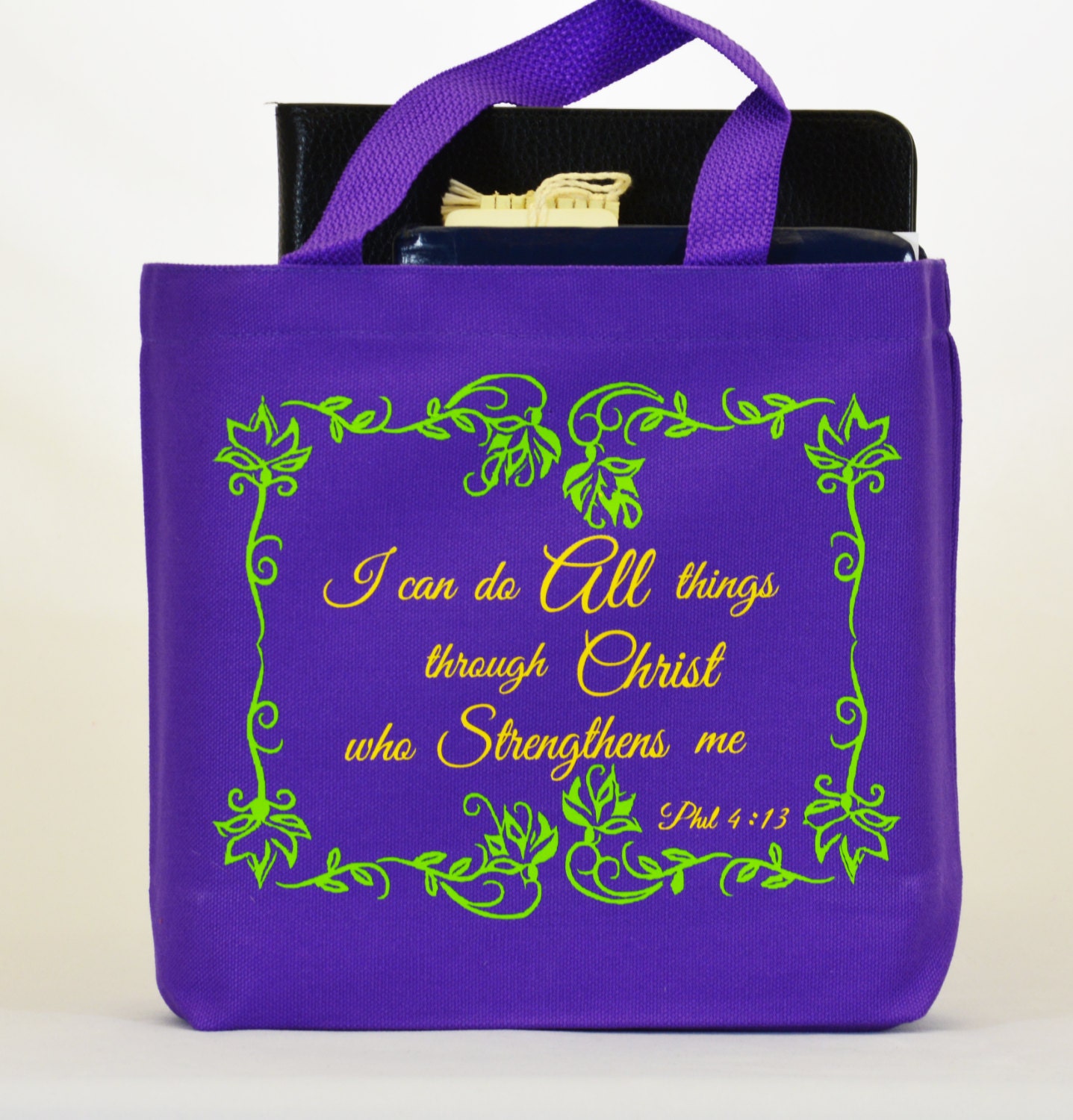 Scripture Bible Book Tote Bag Gift Bag Purple by PatricesCupboard