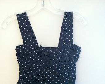 Vintage Adrienne Vittadini Pin Up Navy and White Polka Dot Skirted Baby ...
