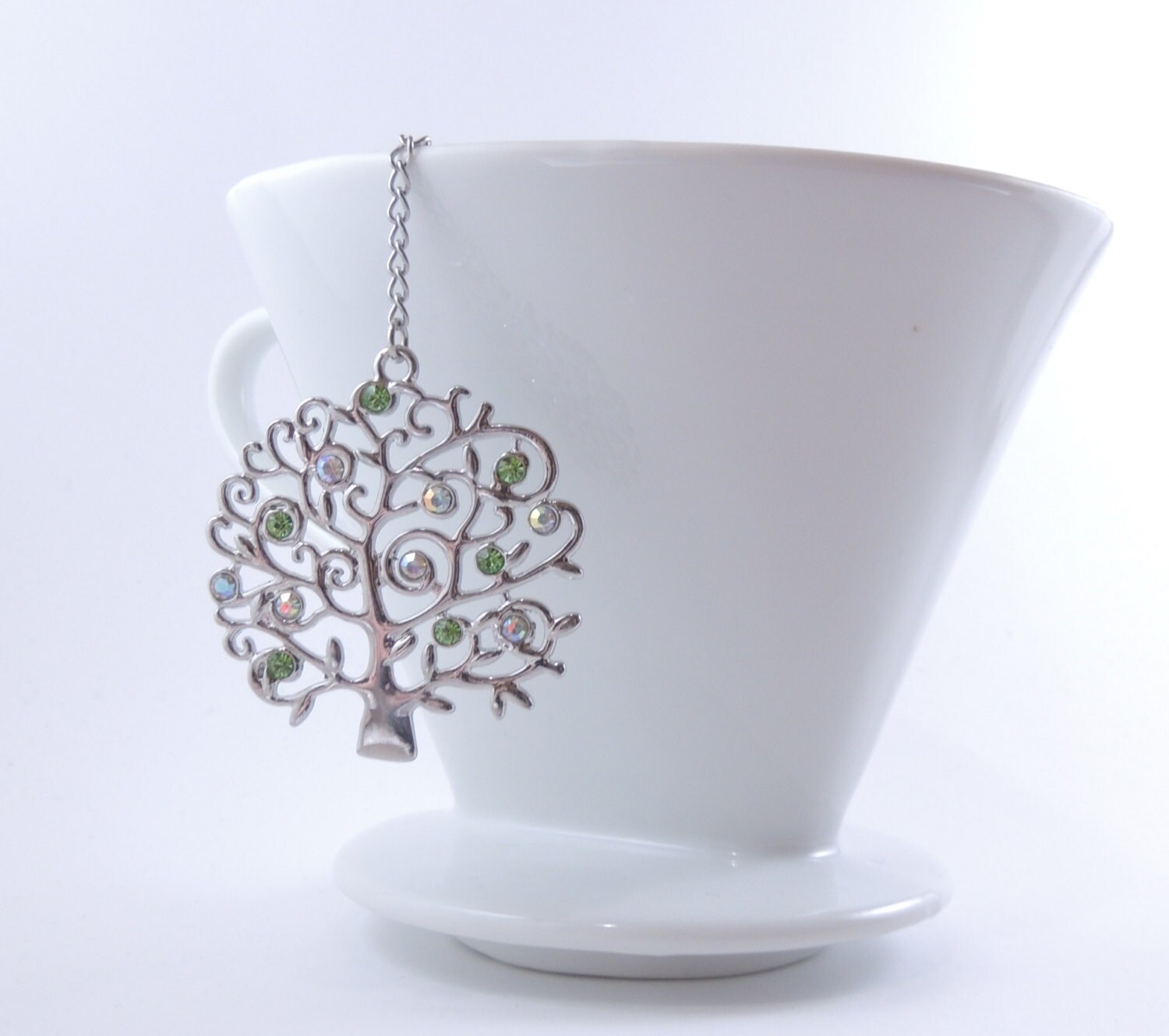 Loose Tea Infuser with Silver Tone Tree Green & Clear
