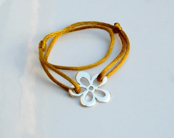 ... Flower Gold Satin Cord Friendship Adjustable Bracelet - FREE SHIPMENT