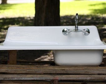 Industrial Refinished Cast Iron 1948 Single Basin Drainboard Farmhouse ...