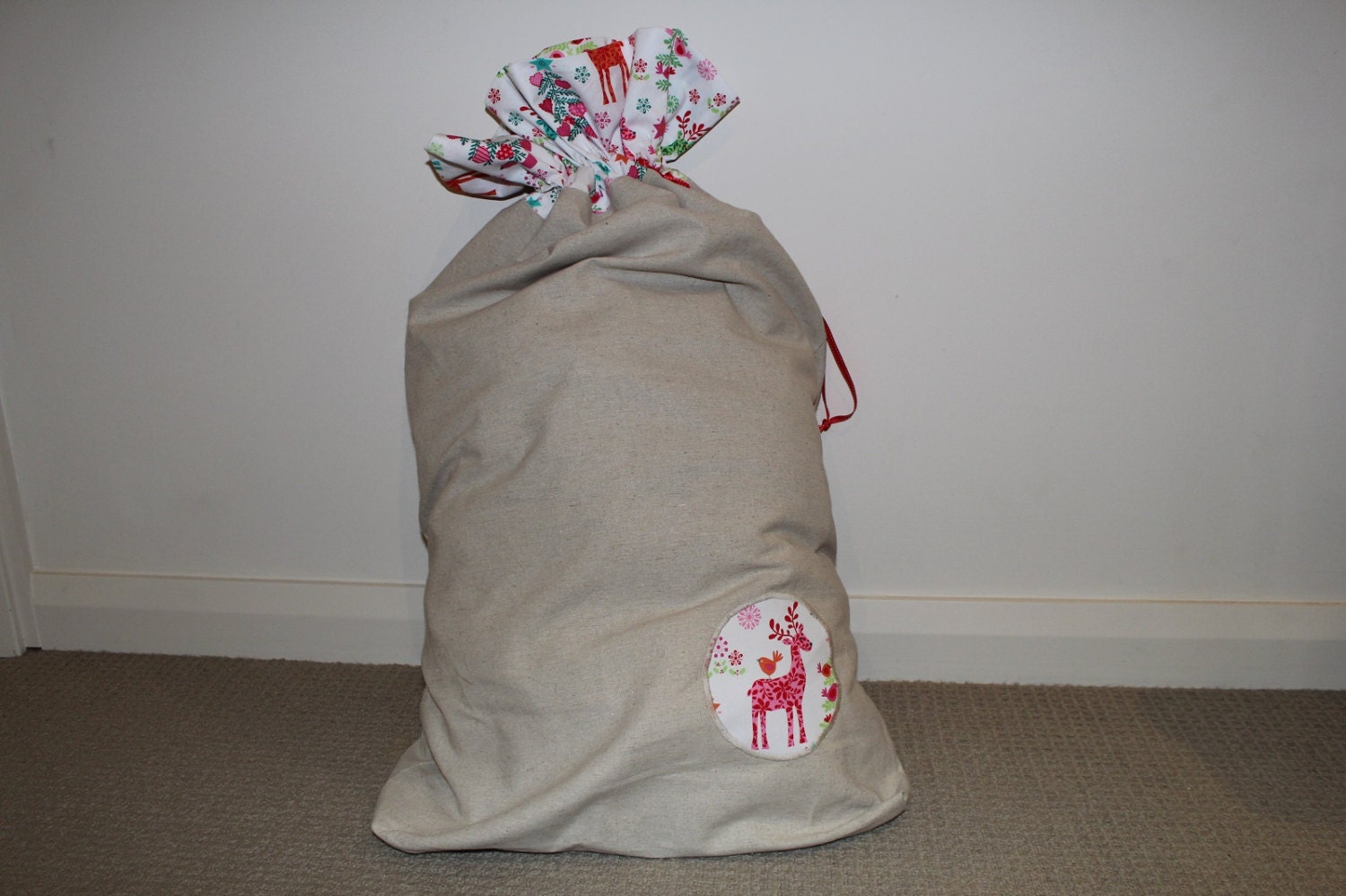 santa sack with reindeer detail extra large 56x90cm made santa sack with reindeer detail extra large 56x90cm made