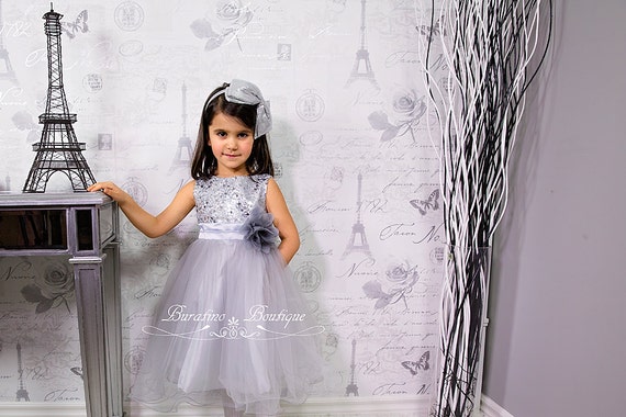 Flower Girl Dress Silver Sequin Dress, Special Occasion dress, Wedding ...