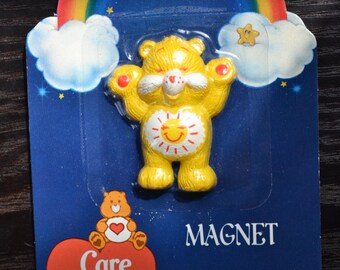 NOS Care Bears Refrigerator Fridge Magnet 1980s 80s Kawaii Decor Funshine Bear Yellow Sunshine Tummy American Greetings Collectible Figurine