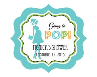 Ready to Pop Baby Shower Labels - Going to Pop Stickers - Boy Baby Shower Ideas (EB3020GPB) - set of 24 favor labels