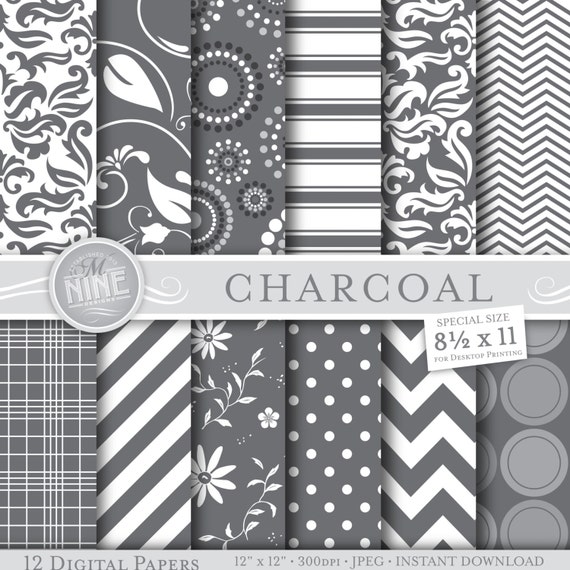 GREY Digital Paper: Dark Grey Printable Pattern by MNINEDESIGNS
