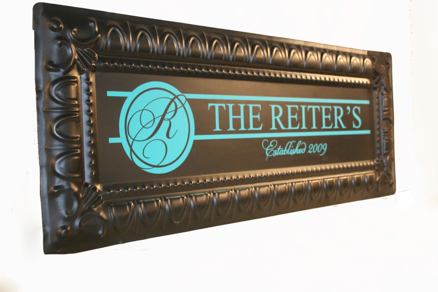 Monogram Sign personalized embossed metal vintage sign by LEVinyl